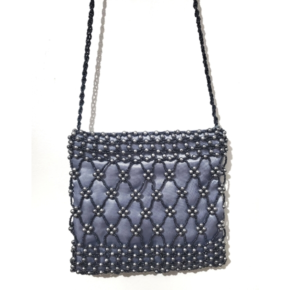 New Women's Evening Crossbody Gray Beaded Bag - Picture 3 of 6